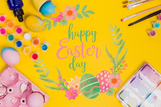 Top view easter compositie met copyspace