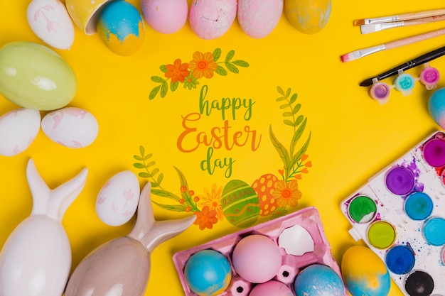 Composizione di pasqua di vista superiore con copyspace