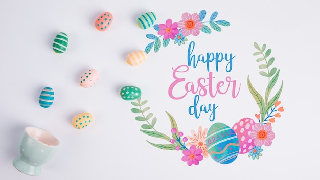 PSD top view easter mockup composition