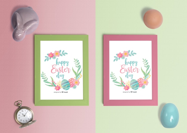 PSD top view easter mockup composition