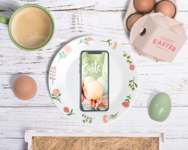 PSD top view easter mockup composition