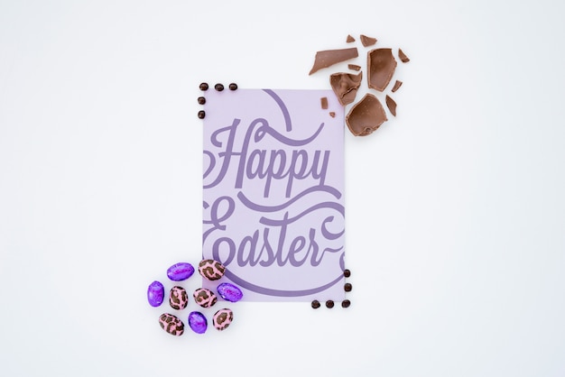 Top view easter mockup with card