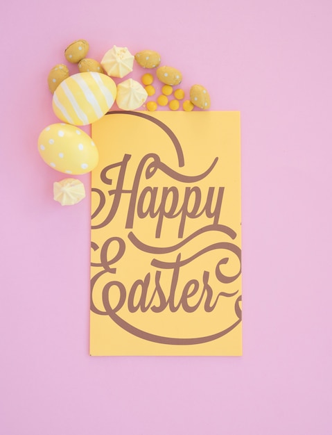 PSD top view easter mockup with card