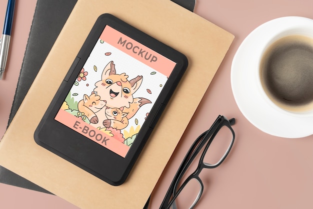 PSD mockup di ebook vista dall'alto