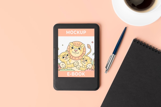 PSD top view ebook mockup