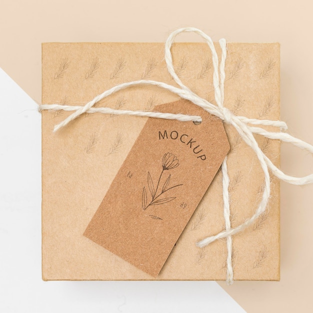 top view of eco friendly wrapped gift box mock-up