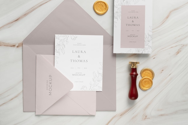 top view of elegant wedding invitation mock-up