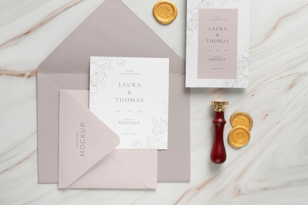 Top view of elegant wedding invitation mock-up