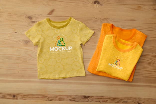 Top view over family tshirt mockup