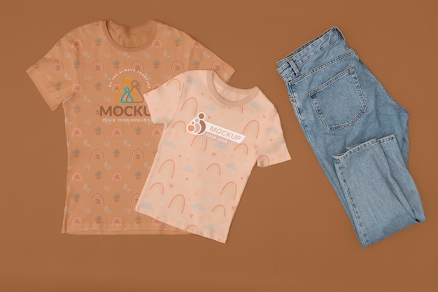 top view over family tshirt mockup