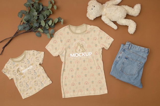 top view over family tshirt mockup