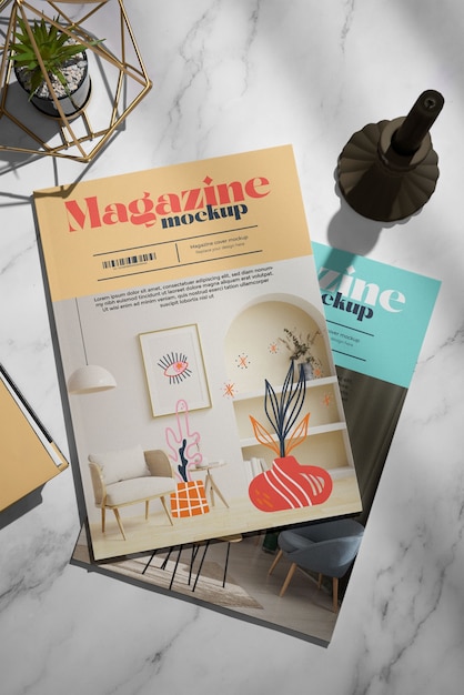 PSD top view fashion magazine mockup