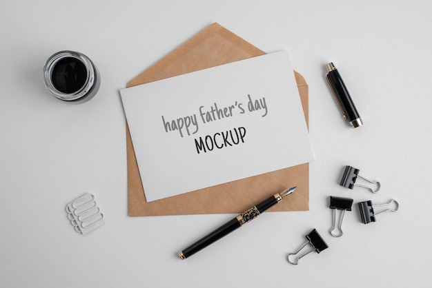 top view over father's day card mockup