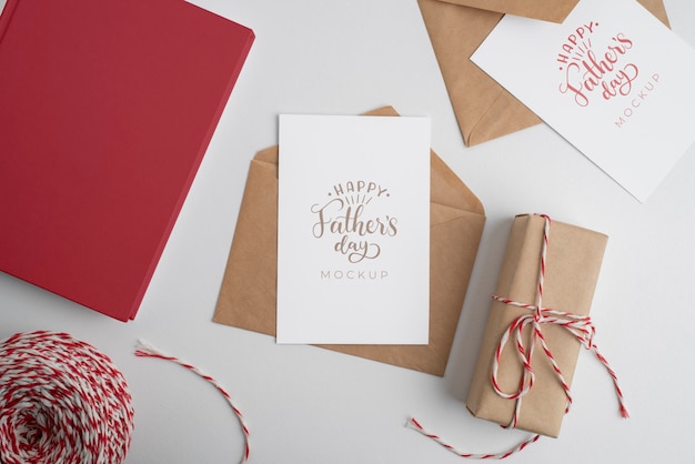 top view over father's day card mockup
