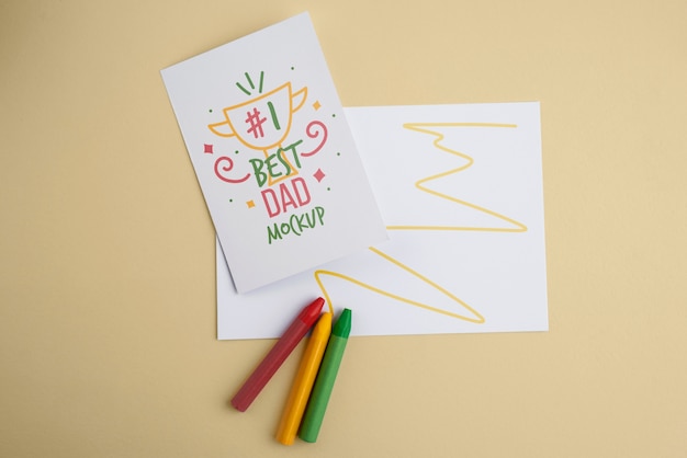 PSD top view over father's day card mockup