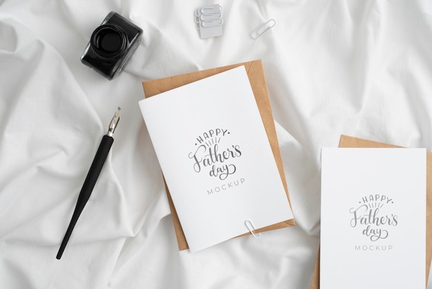 top view over father's day card mockup