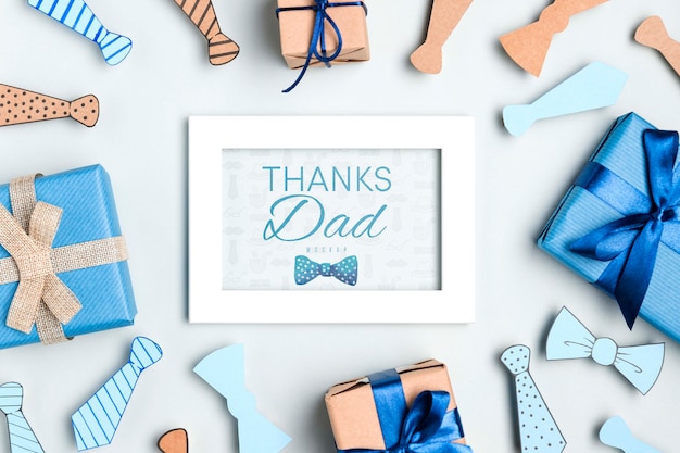 PSD top view father's day frame with mock-up