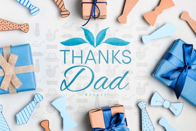 PSD top view father's day greeting with mock-up