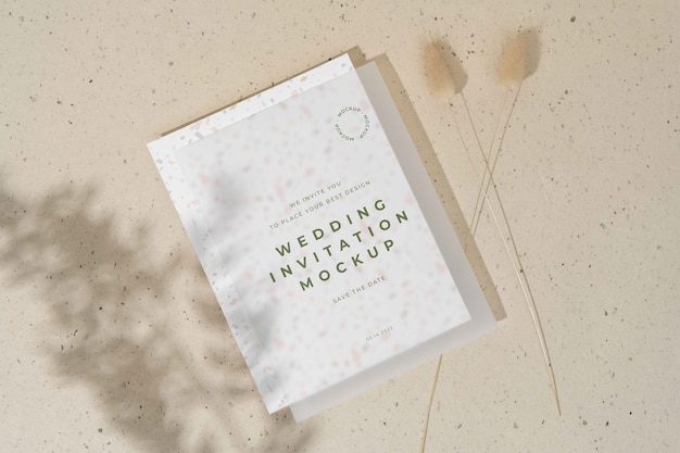 PSD top view of filmy wedding invitation mock-up