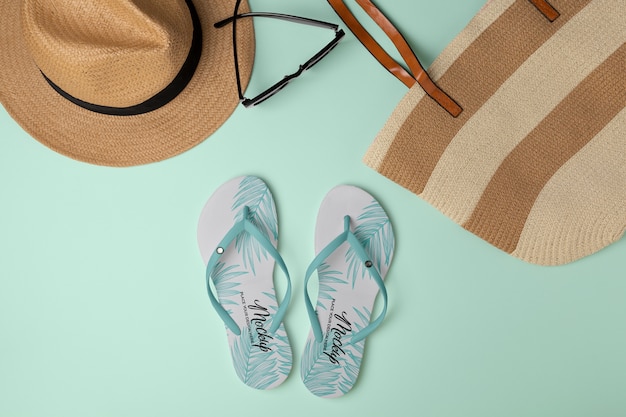 Top view on flip flop mockup