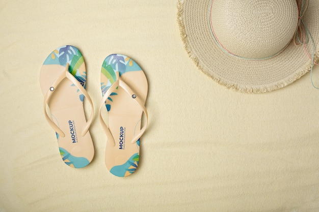 Top view over flip flop mockup