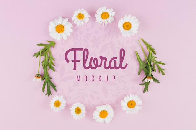 Top view floral and leaves mock-up