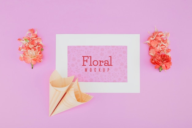 PSD top view floral mock-up frame