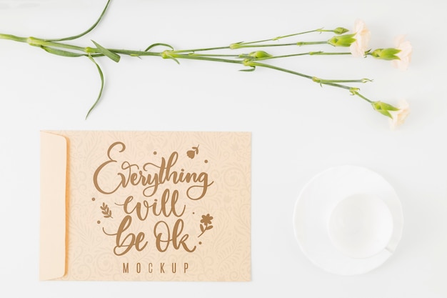 PSD top view floral mock-up motivational quote