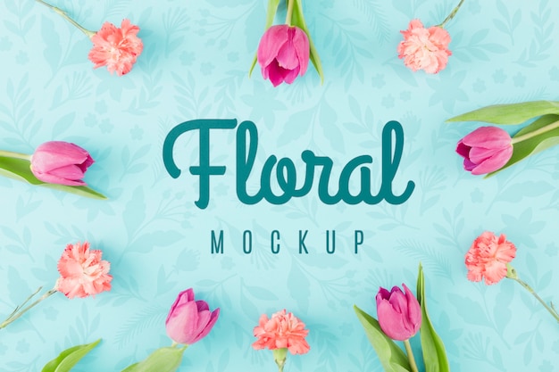 Top view floral mock-up with tulips