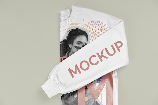 Top view folded shirt mockup close up