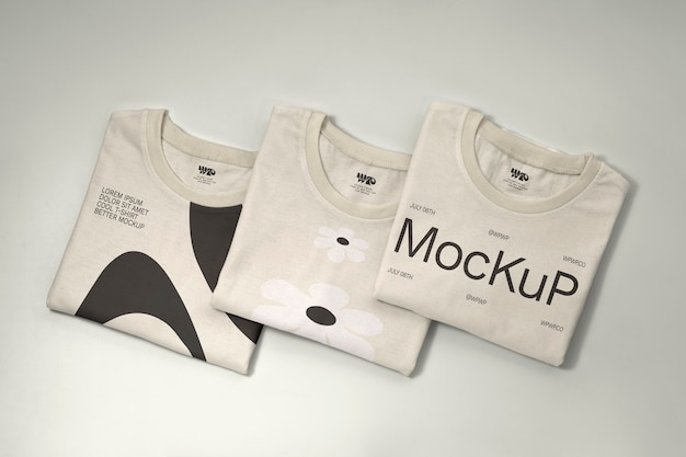 PSD top view on folded tshirt mockup