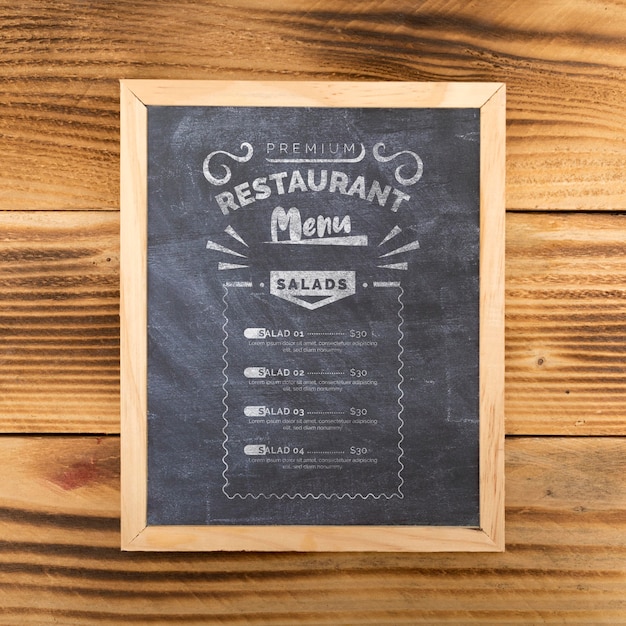 PSD top view of food menu concept mock-up