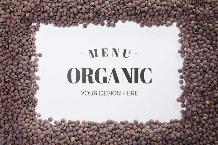 PSD top view frame made out of lentils with mock-up