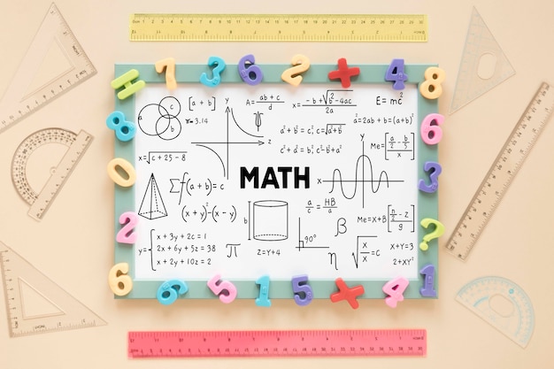 Top view of frame with different numbers and rulers