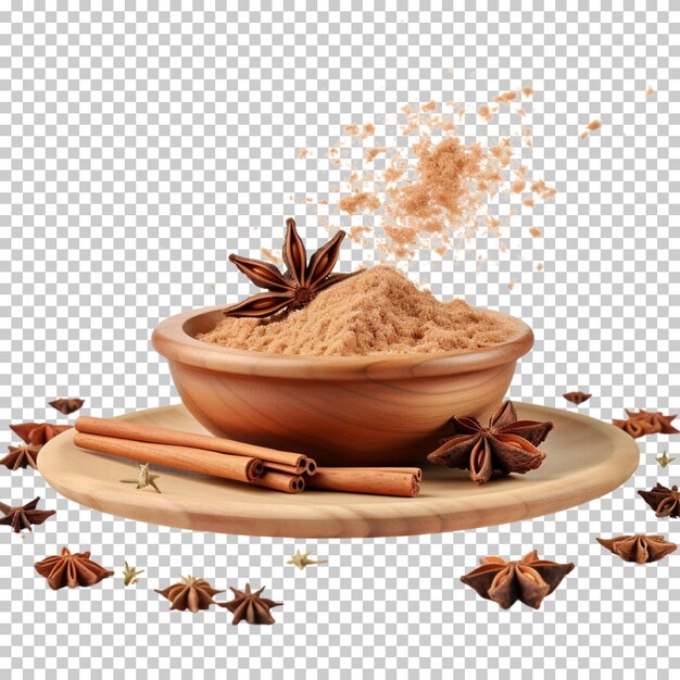 PSD top view of fresh organic star anise spice fruits isolated on transparent background