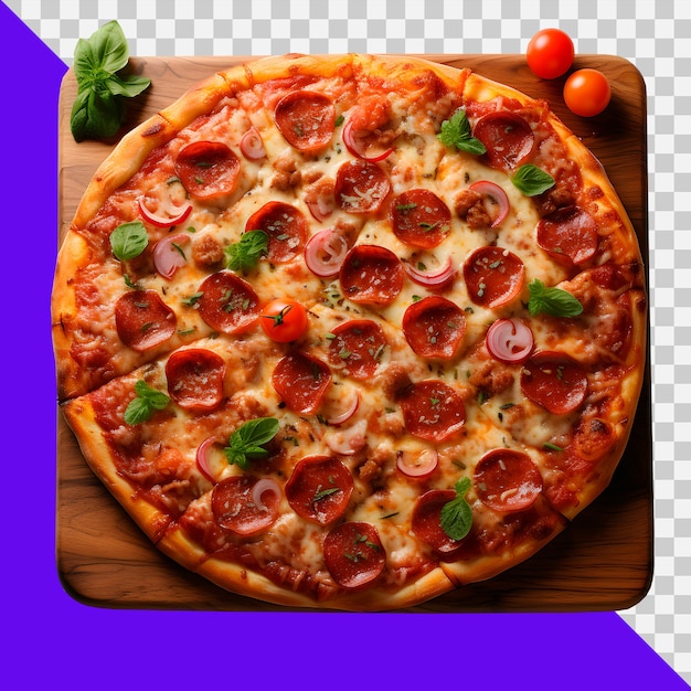 PSD top_view_full_length_pepperoni_pizza_wood_board