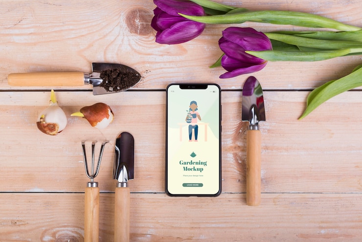 PSD top view of gardening concept mock-up