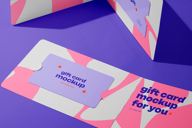 Top view on gift card mockup design