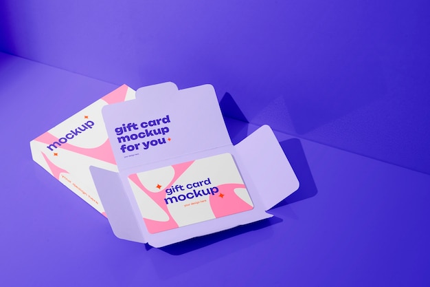 Top view on gift card mockup design