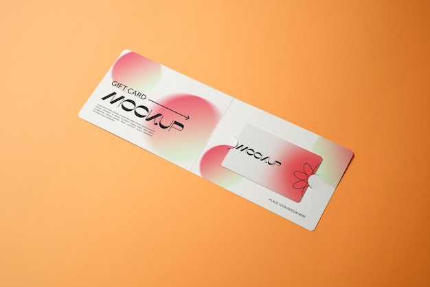 PSD top view on gift card mockup design