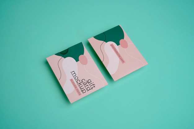 PSD top view on gift cards mockup