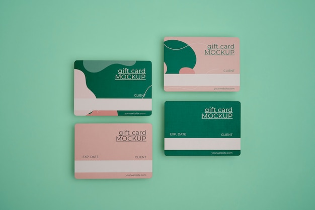 PSD top view on gift cards mockup