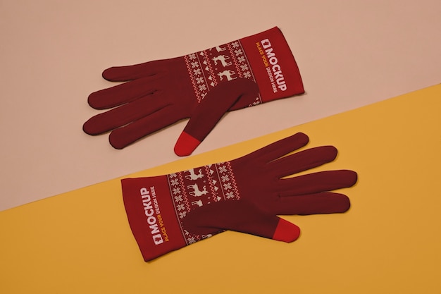PSD top view on gloves mockup design