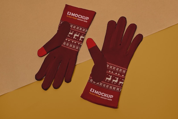 PSD top view on gloves mockup design