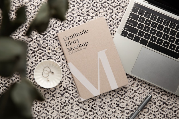 top view gratitude diary mockup