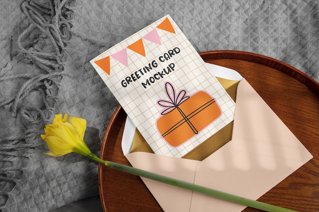 PSD top view on greeting card mockup design