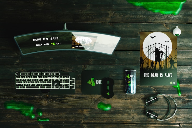 PSD top view of halloween concept mock-up