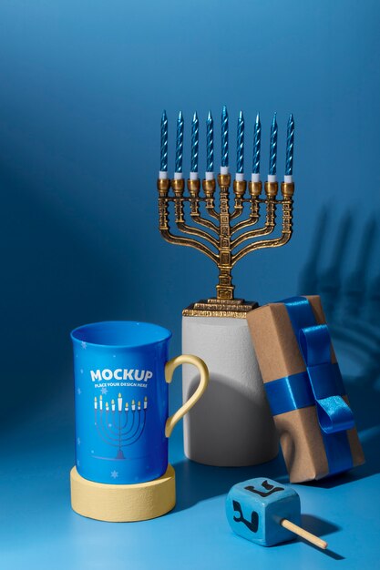 PSD top view on hanukkah merchandising