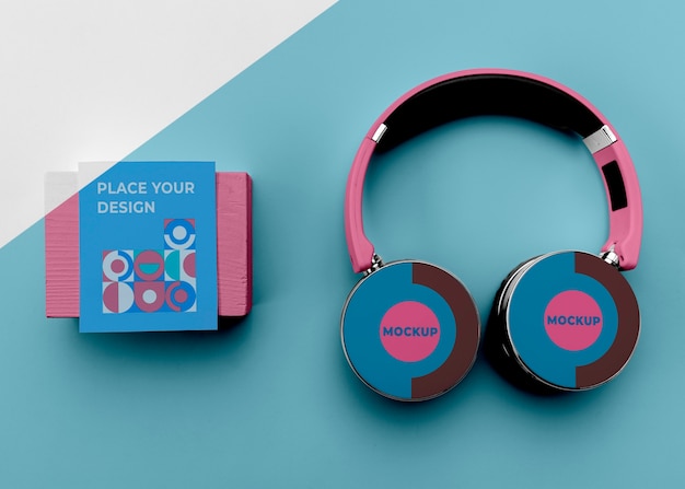 PSD top view headphones mockup