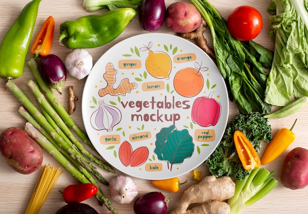 PSD top view of healthy vegetables concept mock-up